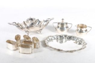 Egyptian silver collection, late 20th century, to include bon bon bowl on stand, two handled sugar