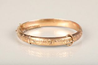 Victorian 9ct gold bangle of buckle and strap form, makers mark rubbed, Birmingham 1898, 10g.