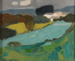 SHEILA MACMILLAN DA PAI (SCOTTISH 1928-2018) *ARR* Farm and Fields Oil painting on canvas, signed