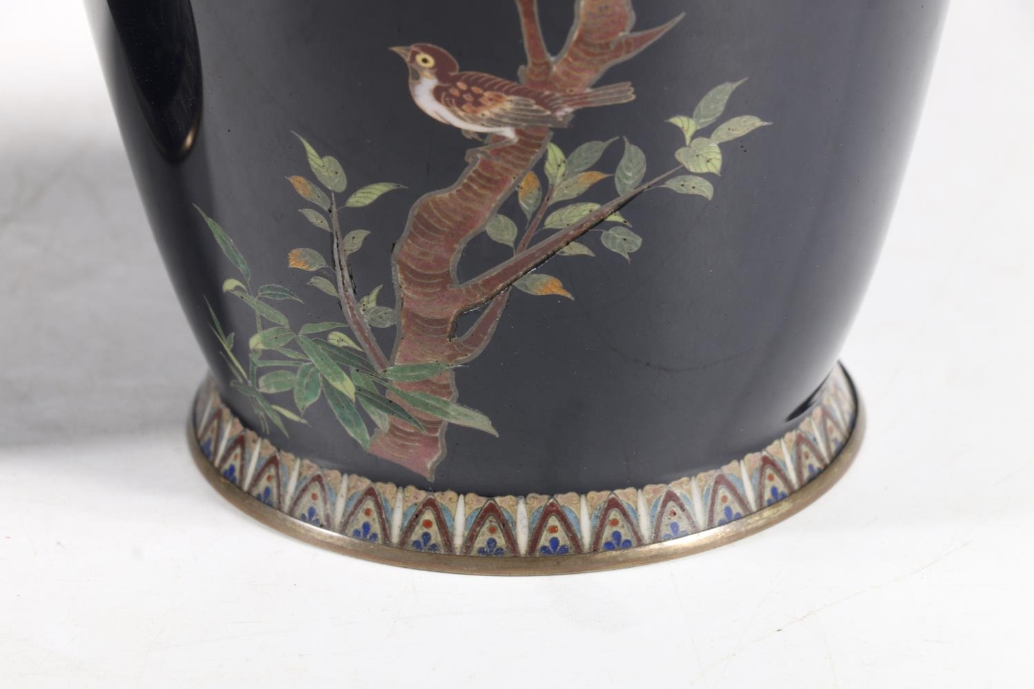 Pair of Japanese cloisonne enamel vases, late Meiji period, decorated with birds and blossom - Image 3 of 6