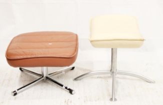 Mid-century cream leather stool on chromed supports, together with a Scandinavian style brown