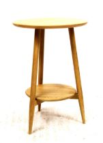 Ercol Teramo occasional table, the round tabletop on tapered supports with circular under tier,