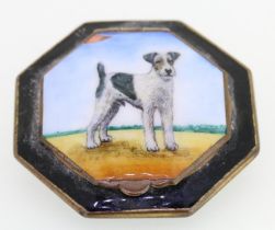 Art Deco period Continental enamel metal powder compact of octagonal form, the top surface decorated