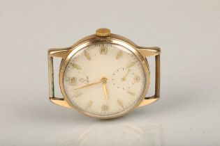 9ct gold cased 'Tudor' wristwatch head, the enamel dial with dagger hands, Arabic numeral and