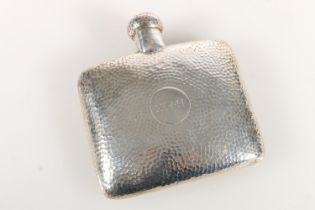 Edward VII silver planished hip flask with bayonet hinged top, makers mark rubbed, Birmingham