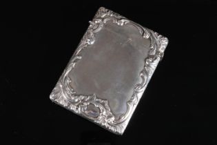 Edwardian Art Nouveau period antique silver card case of rectangular form the borders decorated with