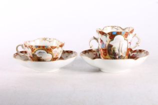 Carl Thieme Potschappel twin-handled chocolate cup and saucer with matching cabinet cup and