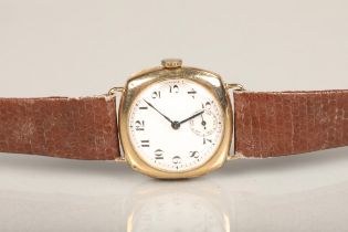 Gents 9ct gold cased wristwatch, the white enamel dial with Arabic numerals and subsidiary seconds