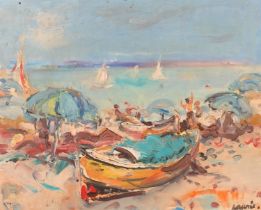 HAMISH LAWRIE (SCOTTISH 1919-1987) *ARR* Beach at Cagnes  Oil painting on board, signed lower