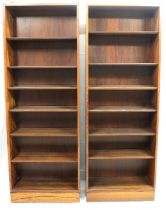 Pair of mid-20th century Danish Rosewood veneer bookcases as designed by Poul Hundevad, H196cm,