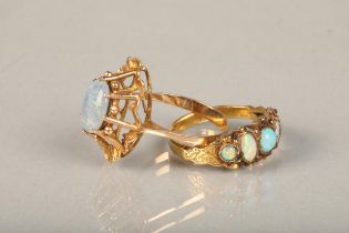 14ct yellow gold opal ring with 1970s Brutalist style setting, ring size Q, 3.5g gross and a