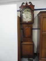 19th century Lancashire inlaid mahogany and oak eight day longcase clock, the 13½in painted dial