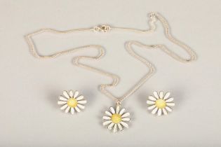 Sheila Fleet 'Daisies for Emily' silver and enamel modernist earrings and pendant set with