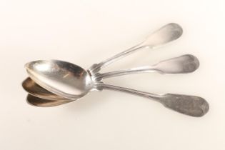 Three Tiffany & Co. silver fiddle and thread pattern tablespoons, London import hallmark for 1923,