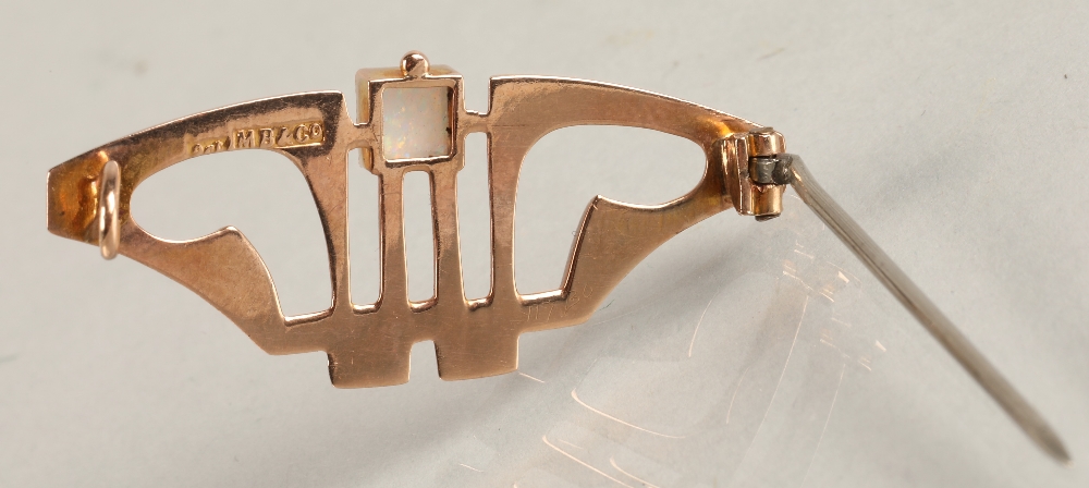 Murrle Bennett 9ct gold bar brooch set with an opal, 2.2 grams. - Image 6 of 9