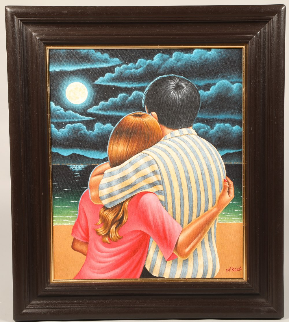 Graham McKean,(Scottish born 1962) ARR, framed oil on canvas, signed lower right, " Lovers by - Image 2 of 3