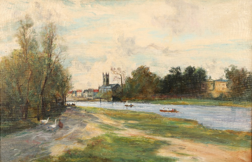 British School (20th century) Gilt framed oil on canvas 'Summer`s Day on the River' 39cm x 60cm