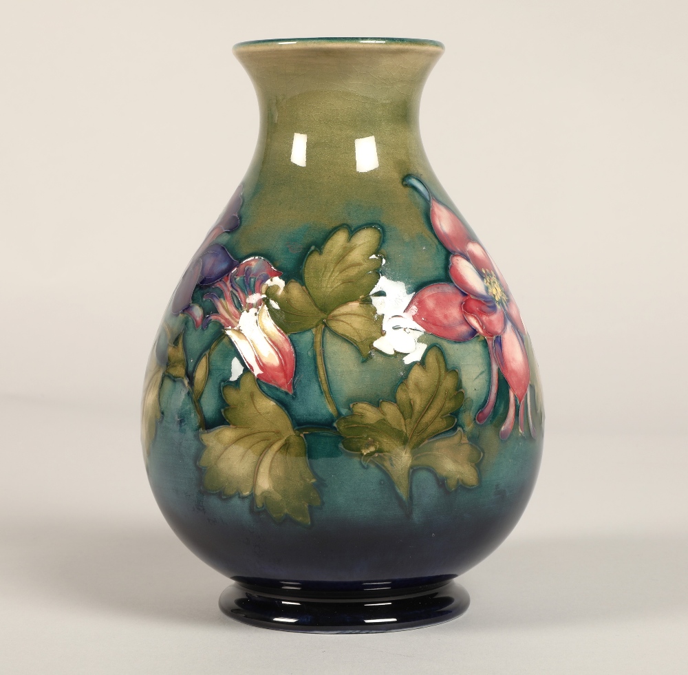 Moorcroft pottery vase of baluster form, green/blue ground in the clematis pattern, signed in blue - Image 9 of 13