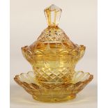 Bohemian amber glass preserve jar, cover and saucer, 22cm high.