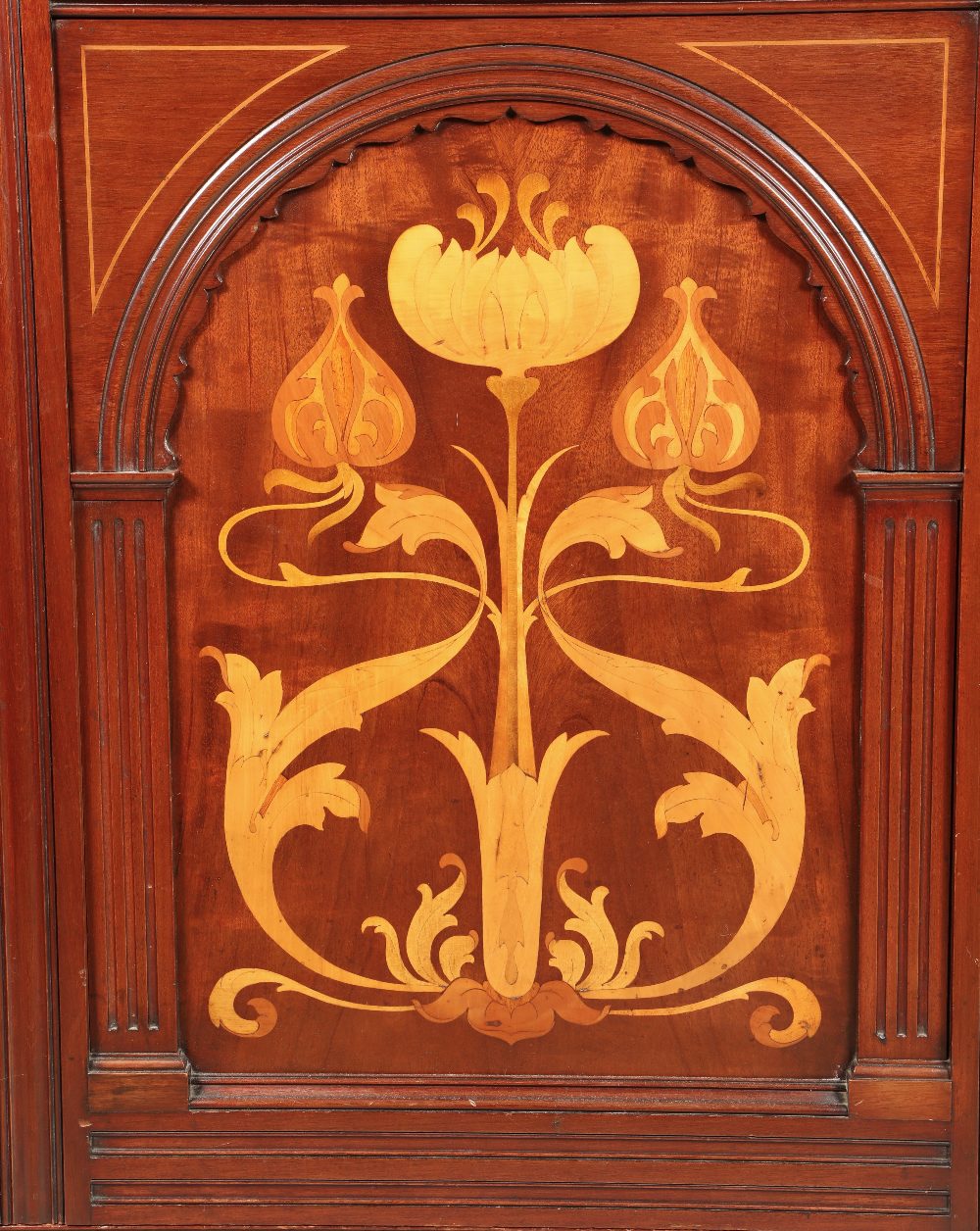 Art Nouveau marquetry inlaid mahogany hall wardrobe, possibly by Shapland & Petter, the single - Image 3 of 4