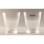 Pair of Lalique whisky tumblers, oval base, etched Lalique France to the bottom, 9.5cm high ,in