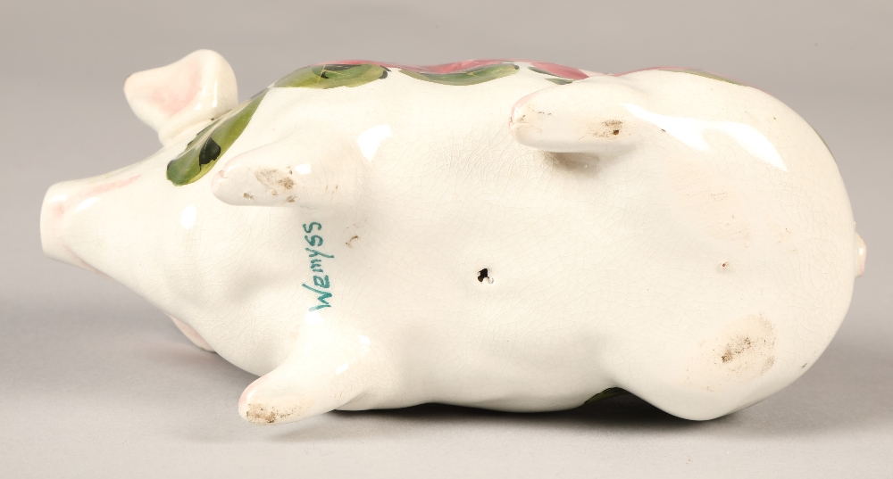 Wemyss ware pig, hand painted with cabbage rose decoration, 16cm long. - Image 6 of 7
