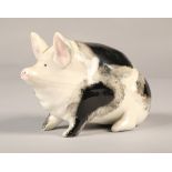 Wemyss ware black and white pig, 17cm long.