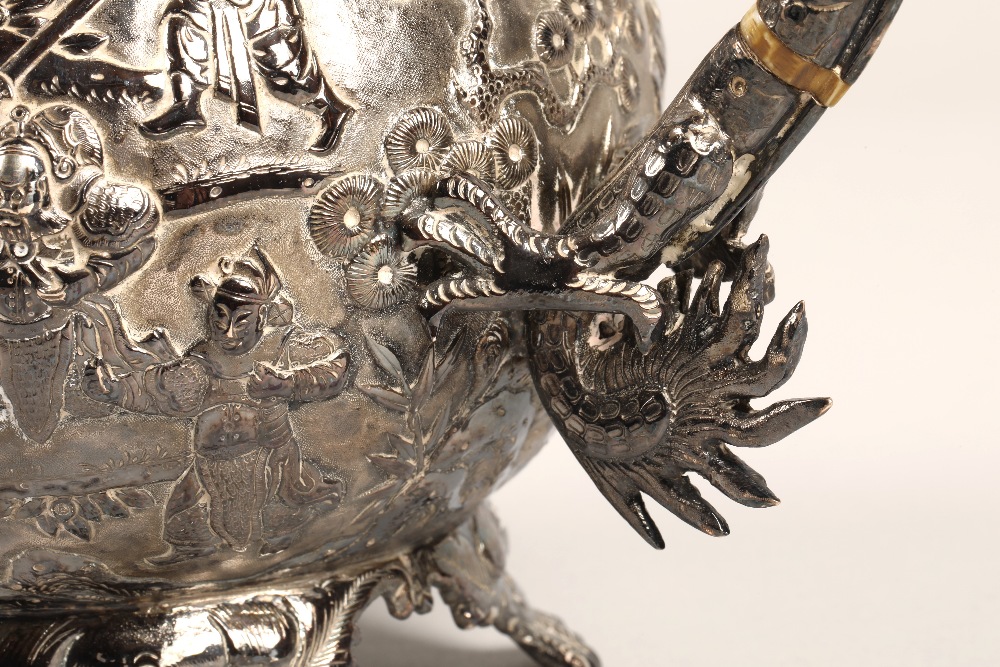 Fantastic 19th century chinese silver four piece tea and coffee service, decorated with warriors, - Image 16 of 51