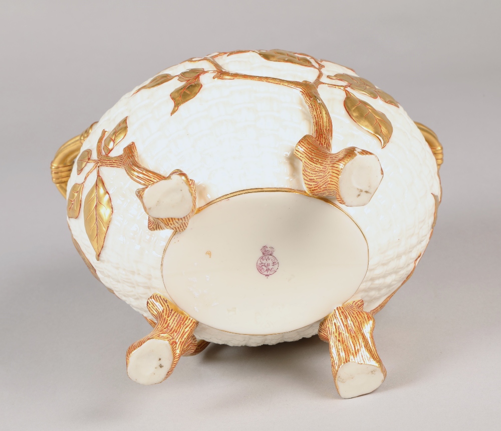 Royal Worcester cream and gilt weaved basket vase, 21cm high. - Image 6 of 6