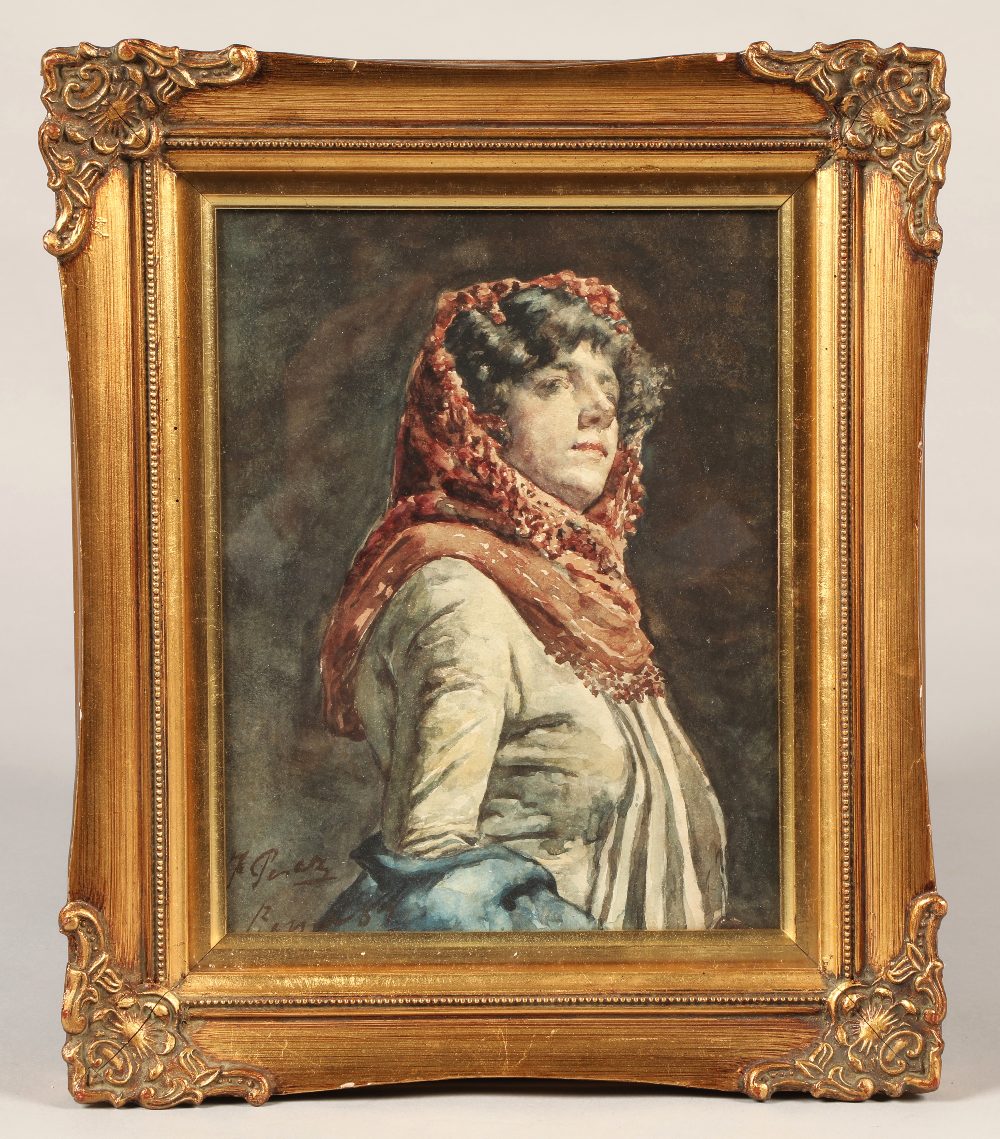 Italian School (20th Century) Gilt framed watercolour - indistinctly signed 'Head and Bust Study - Image 2 of 4