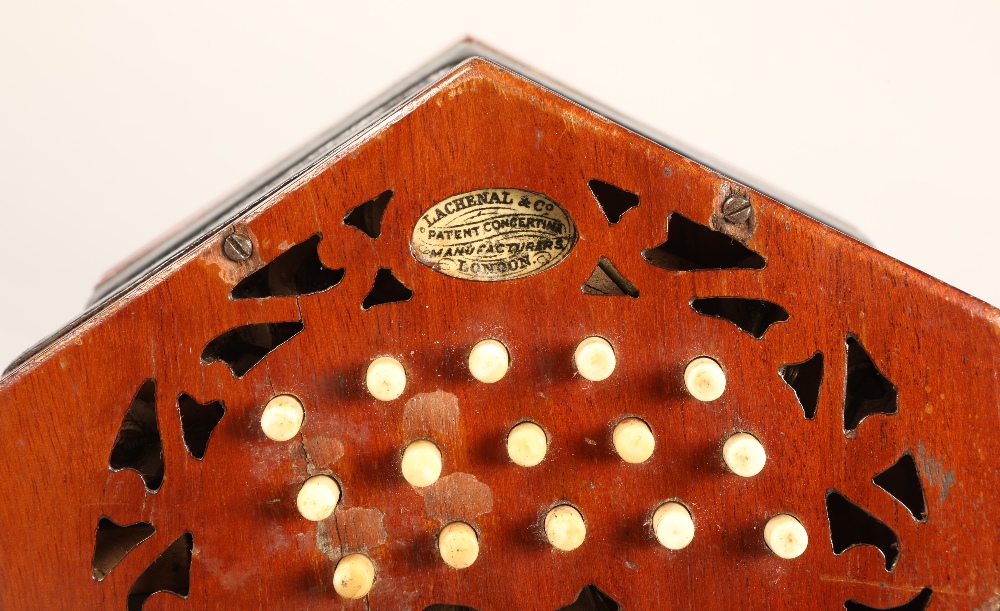 Lachenal & Co Concertina, 30 bone button, five bellow, Steel reed stamped by handle - Image 6 of 10