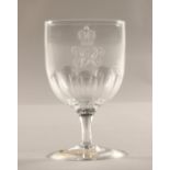 Victorian Rummer glass, with monogram VR, 15 cm high in presentation box.