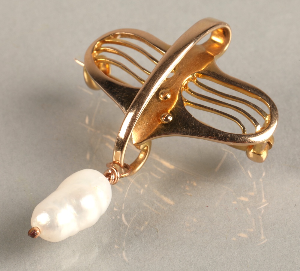 Murrle Bennett 15ct yellow gold brooch/pendant with pearl, 3.9 grams. - Image 10 of 12