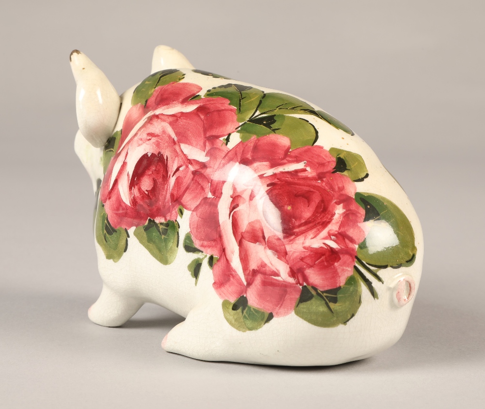 Wemyss ware pig, hand painted with cabbage rose decoration, 16cm long. - Image 4 of 7