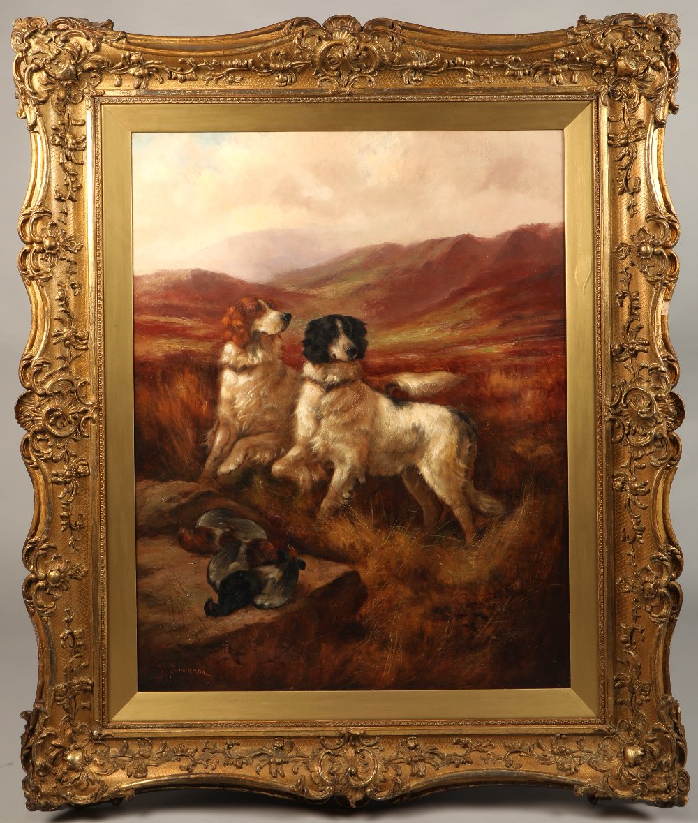 Robert Cleminson (British 1844-1903) Gilt framed oil on canvas, signed lower left, two gundogs and - Image 2 of 5