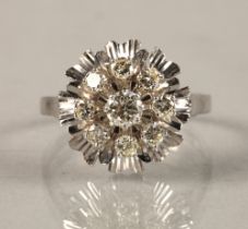 Ladies 18ct white gold diamond cluster ring, central stone 0.4 carat, surrounded by eight 0.15 carat