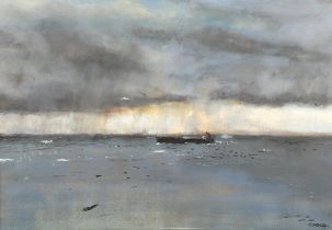 Craig (20th century) , framed oil on board,signed, "Darkening Skies, Dunure 1960, 69cm x 99cm