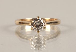 Ladies diamond solitaire, 1 carat diamond set on an unmarked yellow metal shank, ring size O/P.