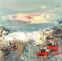 Nael Hanna (Scottish/Iraqi born 1959) ARR, framed oil on board, signed, "East Coast Stormy Sea's),