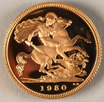 1980 gold proof half sovereign with certificate and fitted case.