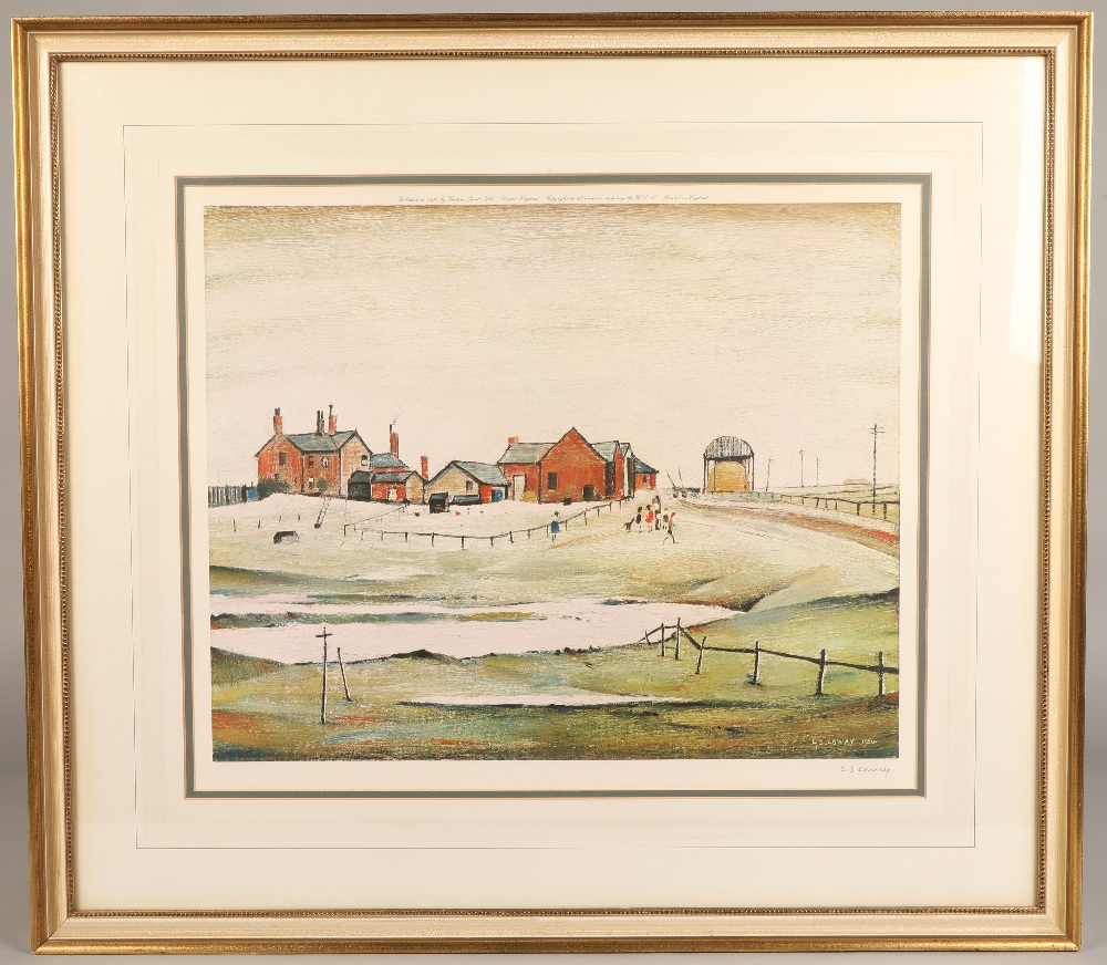 Laurence Stephen Lowry RA (1887-1976) ARR Framed print, landscape with farm buildings, signed in - Image 2 of 7