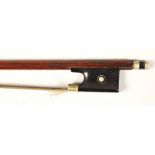 Nickel mounted Cello Bow stamped Vuillaume on the stick, round stick, some hair, 74 grams