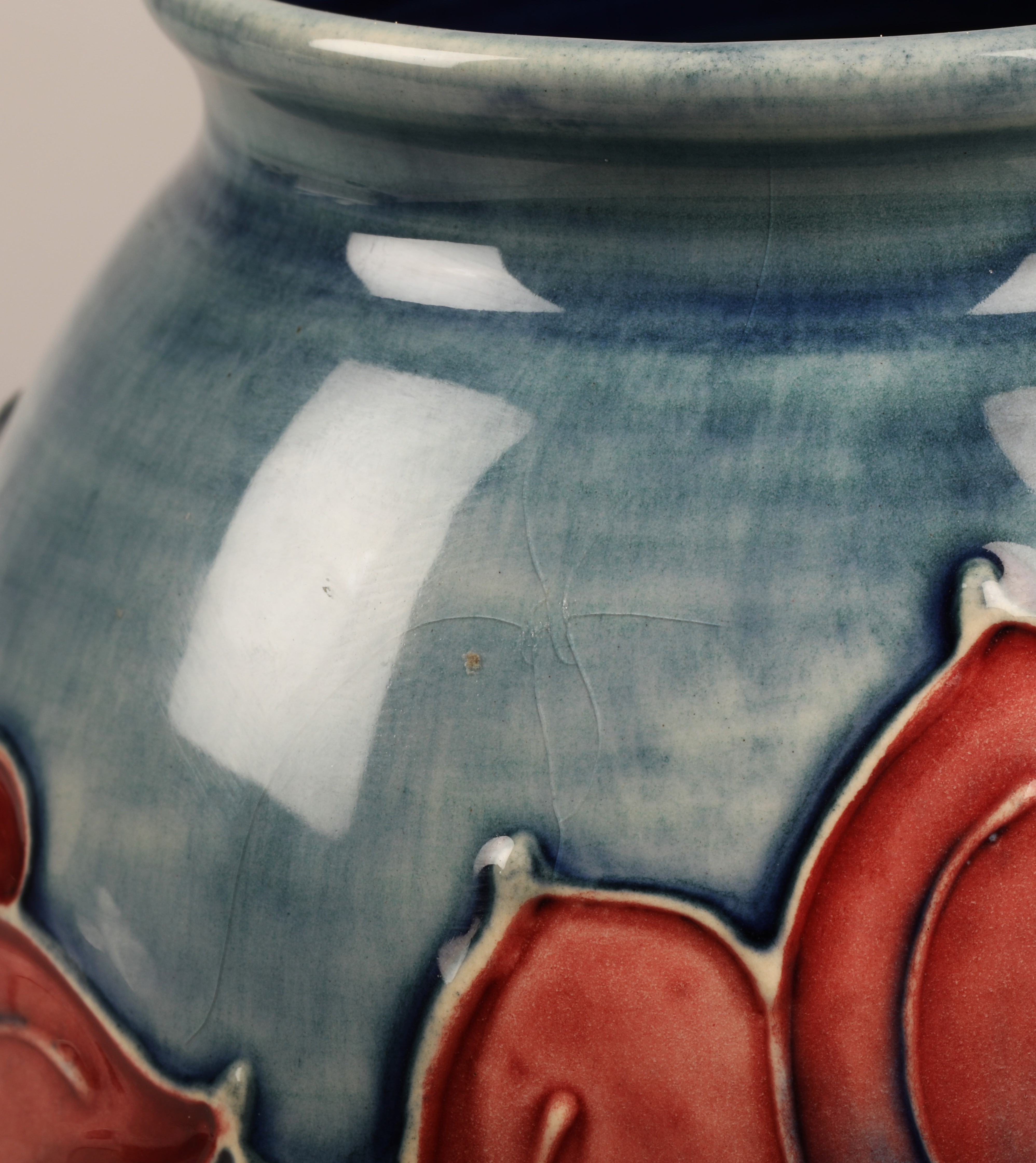 Moorcroft pottery vase of baluster form, pale blue ground in the anemone pattern, impressed marks - Image 9 of 10