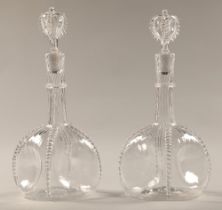 Rare pair of Victorian Whitefriars four sided dimpled decanters with subtle vertical moulded