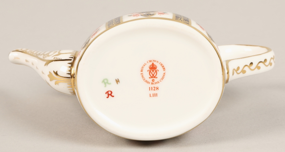 Royal Crown Derby miniature tea service in the imari pattern, comprising of teapot, sugar bowl, - Image 8 of 23