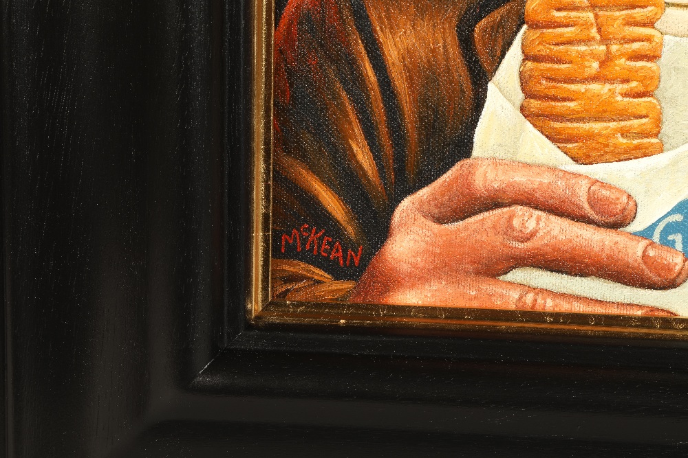 Graham McKean (Scottish born 1962) ARR framed oil on board,signed lower left,"Fine Dining", 30cm x - Image 3 of 6