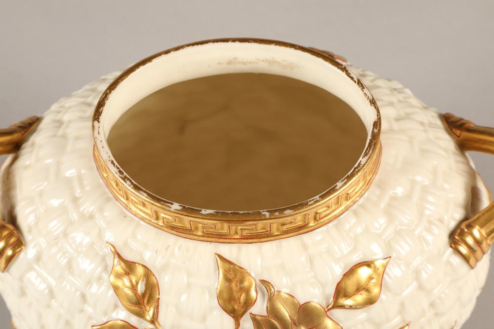 Royal Worcester cream and gilt weaved basket vase, 21cm high. - Image 5 of 6