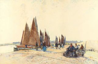 Robert McGowan Coventry RSW (Scottish 1855-1914) Framed watercolour, "East Coast Fishing Fleet" 48cm