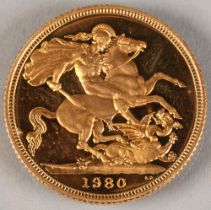 1980 gold proof sovereign, with certificate and fitted case.
