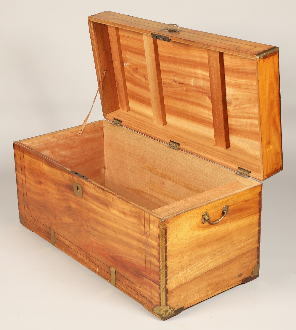 19th century camphorwood chest, brass edged with handles, 104 cm long, 50cm depth, 52 cm high. - Image 2 of 2